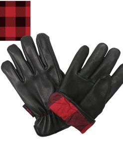 Hot Leathers GVD2004 Uni-Sex'Red And Black Flannel Lined' Deer Skin Leather Gloves Riding Gear