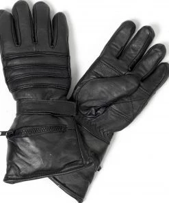 Riding Gear Hot Leathers GVM1001 Men's Black Leather Gauntlet Glove With Quilted Lining