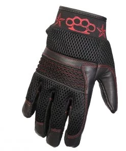 Hot Leathers GVM1302 Uni-Sex Black'Brass Knuckles' Leather And Mesh Gloves