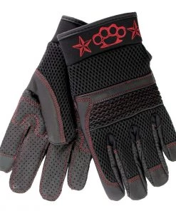 Hot Leathers GVM1302 Uni-Sex Black 'Brass Knuckles' Leather And Mesh Gloves