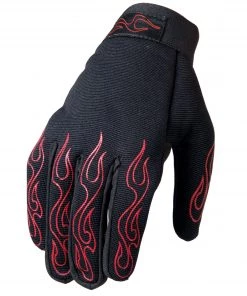 Hot Leathers GVM2002 Uni-Sex Black 'Red Flames' Textile Mechanic Gloves