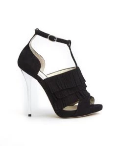 Tiannia Barnes TB-104 'Jackie' Black Suede Women’s T-Strap Platform Sandals