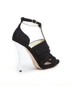 Tiannia Barnes TB-104'Jackie' Black Suede Women’s T-Strap Platform Sandals