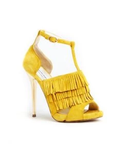 Riding Gear Tiannia Barnes TB-104 'Jackie' Mustard Suede Women’s T-Strap Platform Sandals