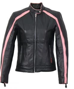 Leather Motorcycle Jackets Hot Leathers JKL1022 Pink Striped Leather Jacket With Reflective Piping