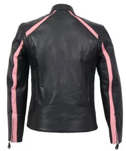 Leather Motorcycle Jackets Hot Leathers JKL1022 Pink Striped Leather Jacket With Reflective Piping