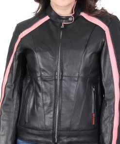 Leather Motorcycle Jackets Hot Leathers JKL1022 Pink Striped Leather Jacket With Reflective Piping