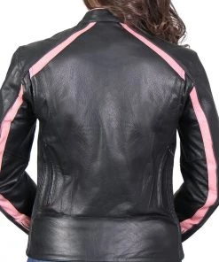 Leather Motorcycle Jackets Hot Leathers JKL1022 Pink Striped Leather Jacket With Reflective Piping