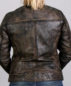 Hot Leathers JKL1024 Ladies Distressed Brown Leather Jacket With Gun Pockets Leather Motorcycle Jackets