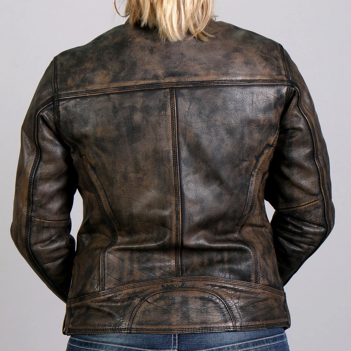 Hot Leathers JKL1024 Ladies Distressed Brown Leather Jacket With Gun Pockets Leather Motorcycle Jackets