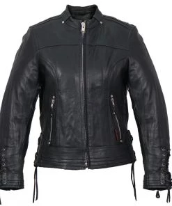 Leather Motorcycle Jackets Hot Leathers JKL1025 Ladies Lace Up Sleeves Leather Jacket