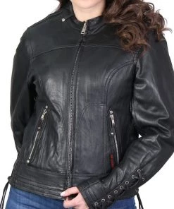 Leather Motorcycle Jackets Hot Leathers JKL1025 Ladies Lace Up Sleeves Leather Jacket
