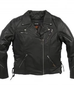 Hot Leathers JKL1027 Ladies Black Lace Detail Carry Conceal Leather Motorcycle Jacket Leather Motorcycle Jackets