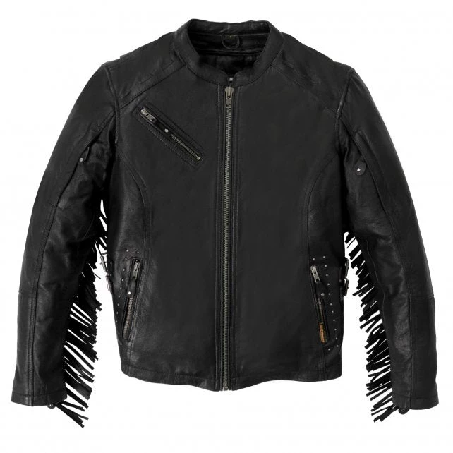 Leather Motorcycle Jackets Hot Leathers JKL1028 Studs And Fringe Ladies Black Carry Conceal Leather Jacket