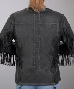 Leather Motorcycle Jackets Hot Leathers JKL1028 Studs And Fringe Ladies Black Carry Conceal Leather Jacket