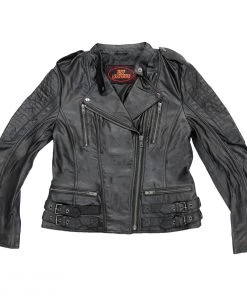 Hot Leathers JKL1030 Ladies Lightweight Black Leather Jacket With Side Buckles Leather Motorcycle Jackets