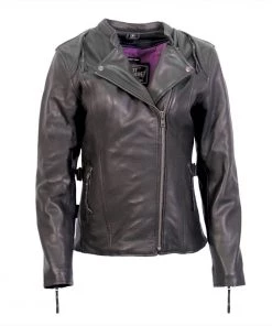 Hot Leathers JKL1032 Ladies Black Leather Jacket With Vented Side Snaps Leather Motorcycle Jackets