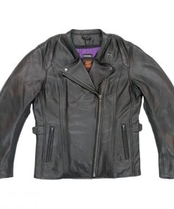Hot Leathers JKL1032 Ladies Black Leather Jacket With Vented Side Snaps Leather Motorcycle Jackets