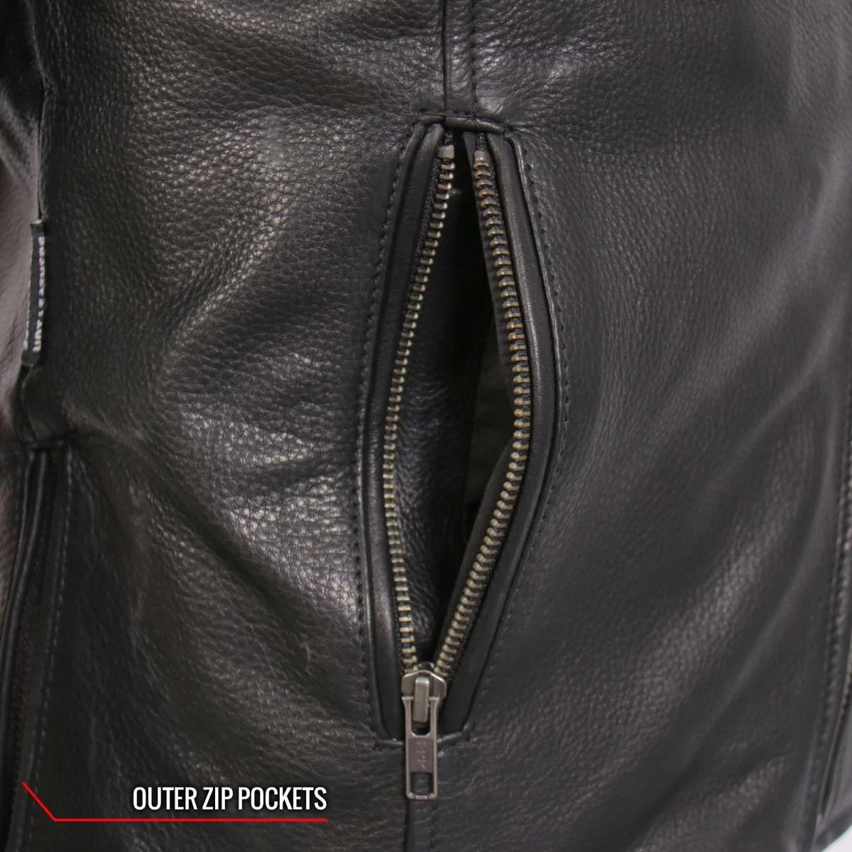 Hot Leathers JKL1034 Ladies Black Leather MC Jacket With Plaid Flannel Lining