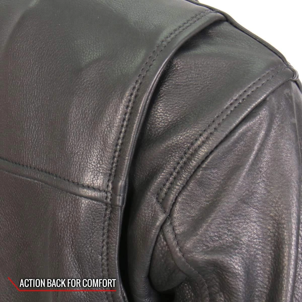 Hot Leathers JKL1034 Ladies Black Leather MC Jacket With Plaid Flannel Lining