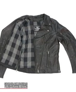 Hot Leathers JKL1034 Ladies Black Leather MC Jacket With Plaid Flannel Lining