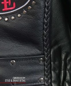 Hot Leathers JKL2001 Ladies Black Braided Motorcycle Leather Jacket With Embroidered Bling Rose Design