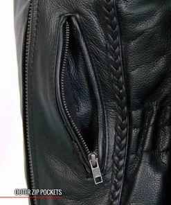 Hot Leathers JKL2001 Ladies Black Braided Motorcycle Leather Jacket With Embroidered Bling Rose Design