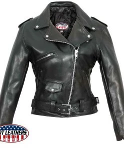 Hot Leathers JKL5004 Ladies Black Premium USA Made Classic Motorcycle Style Leather Jacket