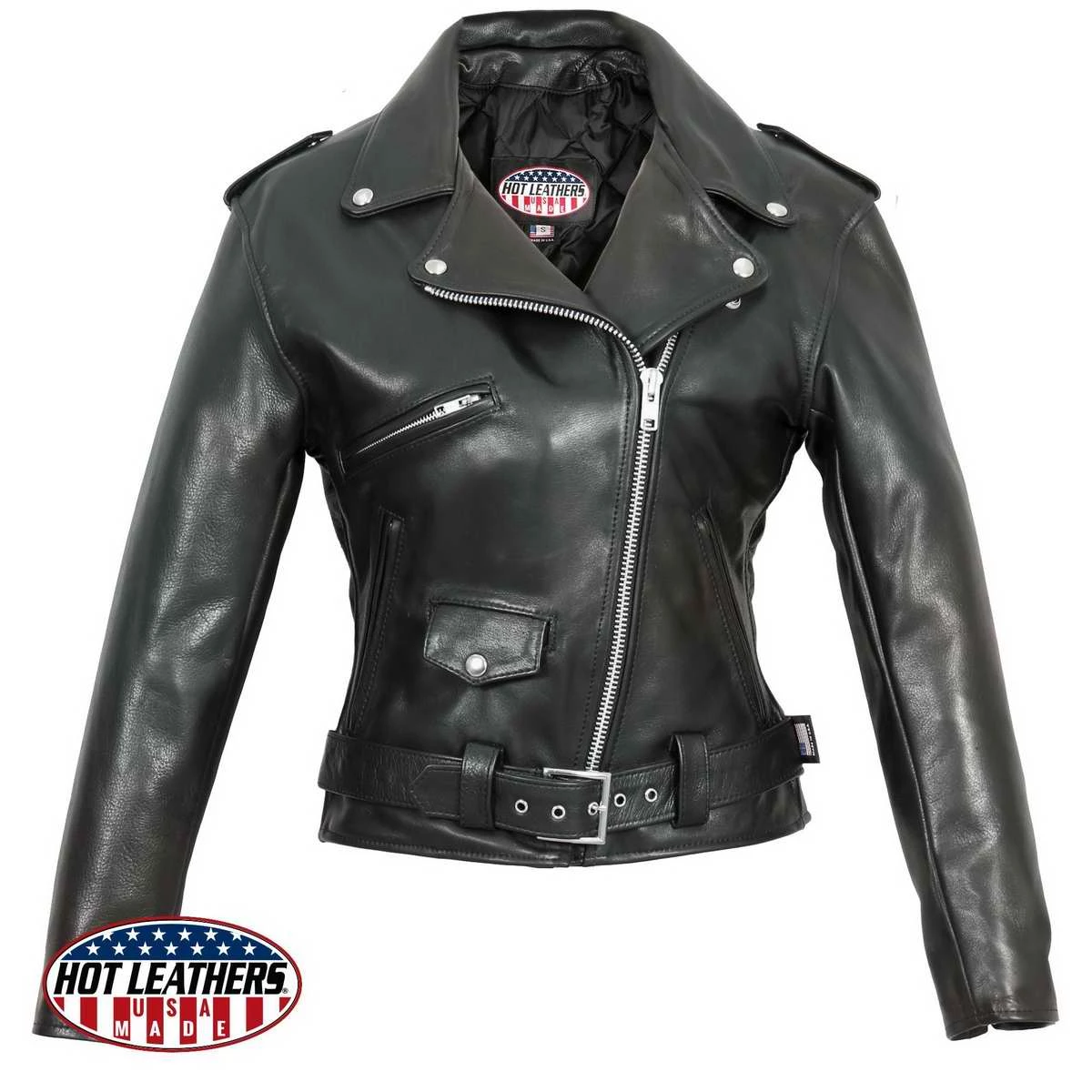 Hot Leathers JKL5004 Ladies Black Premium USA Made Classic Motorcycle Style Leather Jacket