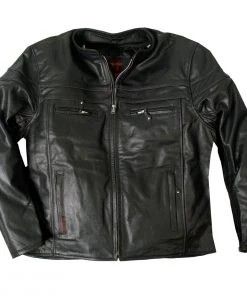 Hot Leathers JKM1011 Men's Black Leather Motorcycle Jacket With Double Piping Leather Motorcycle Jackets