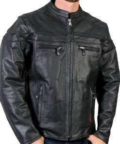 Hot Leathers JKM1011 Men's Black Leather Motorcycle Jacket With Double Piping Leather Motorcycle Jackets
