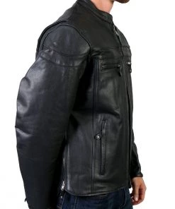 Hot Leathers JKM1011 Men's Black Leather Motorcycle Jacket With Double Piping Leather Motorcycle Jackets