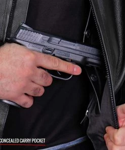 Hot Leathers JKM1021 Men's Black Leather Carry And Conceal Vented Scooter Jacket