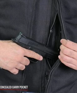 Motorcycle Jackets Hot Leathers JKM1024 Men’s Black All Weather Armored Nylon Jacket With Concealed Carry Pocket