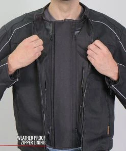 Motorcycle Jackets Hot Leathers JKM1024 Men’s Black All Weather Armored Nylon Jacket With Concealed Carry Pocket