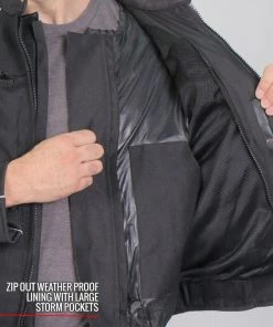 Motorcycle Jackets Hot Leathers JKM1024 Men’s Black All Weather Armored Nylon Jacket With Concealed Carry Pocket