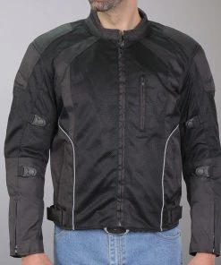 Hot Leathers JKM1025 Men’s Black Armored Nylon Mesh Jacket With Reflective Piping And Concealed Carry Pocket