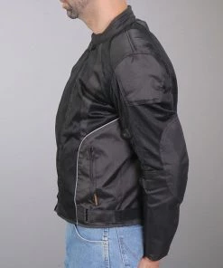 Hot Leathers JKM1025 Men’s Black Armored Nylon Mesh Jacket With Reflective Piping And Concealed Carry Pocket