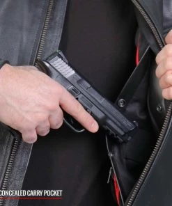 Leather Motorcycle Jackets Hot Leathers JKM1027 Men’s Black ‘Carry And Conceal’ Leather Jacket