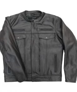 Leather Motorcycle Jackets Hot Leathers JKM1028 Men's Black Leather MC Jacket With Zip Out Lining