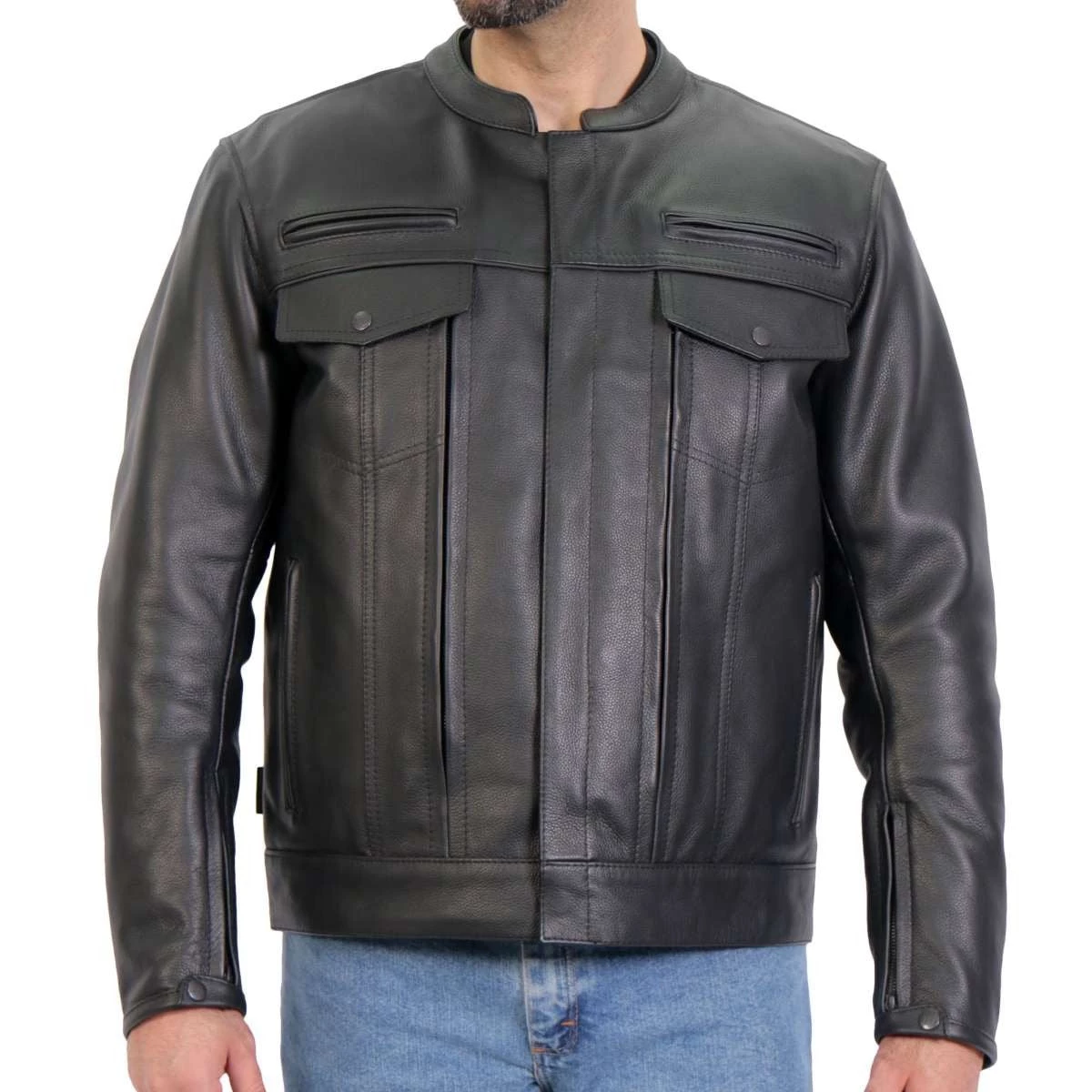 Leather Motorcycle Jackets Hot Leathers JKM1028 Men's Black Leather MC Jacket With Zip Out Lining