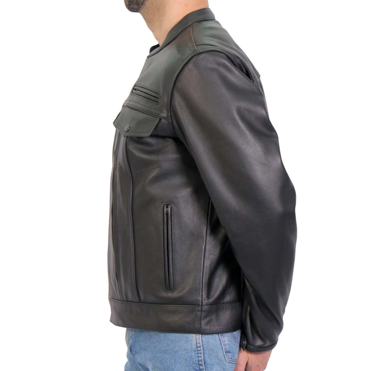 Leather Motorcycle Jackets Hot Leathers JKM1028 Men's Black Leather MC Jacket With Zip Out Lining