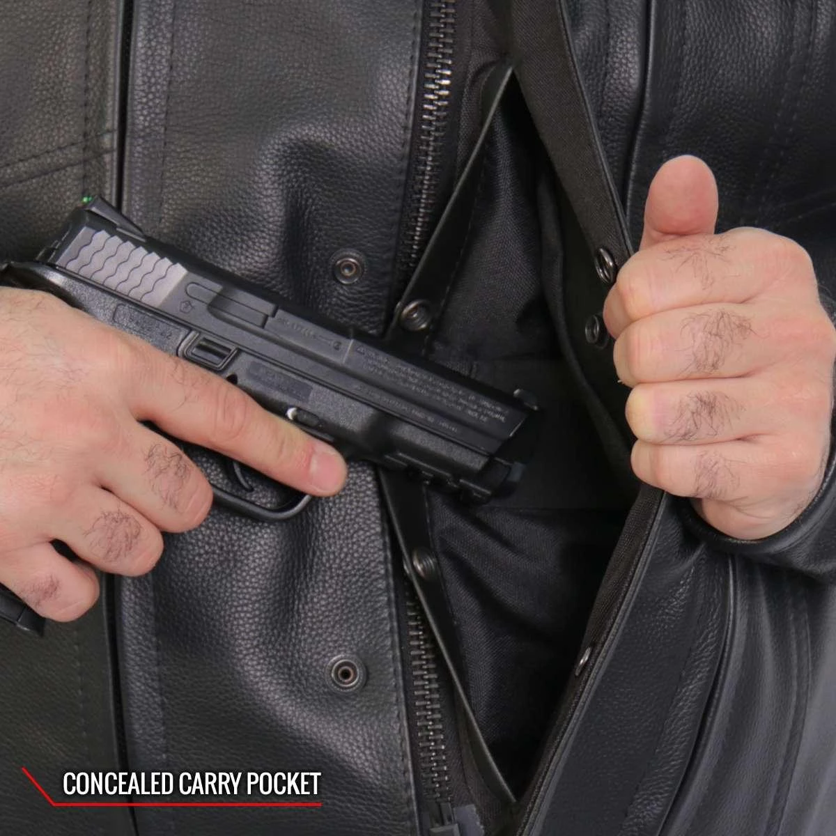 Leather Motorcycle Jackets Hot Leathers JKM1028 Men's Black Leather MC Jacket With Zip Out Lining