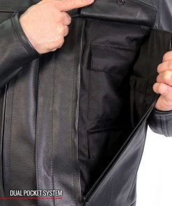 Leather Motorcycle Jackets Hot Leathers JKM1028 Men's Black Leather MC Jacket With Zip Out Lining