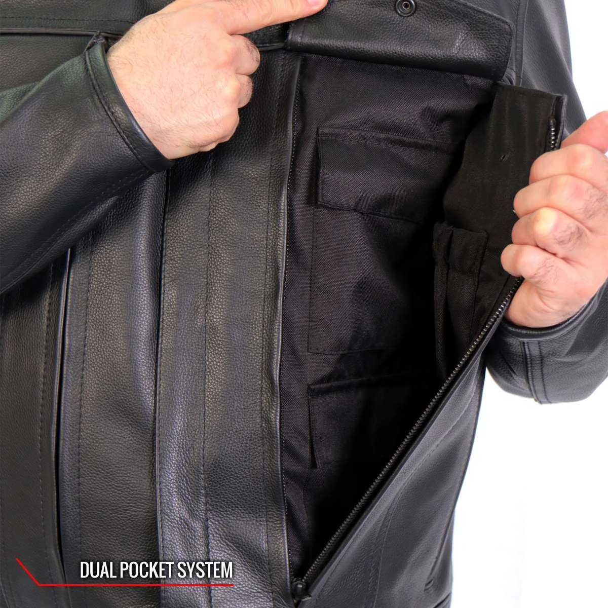 Leather Motorcycle Jackets Hot Leathers JKM1028 Men's Black Leather MC Jacket With Zip Out Lining