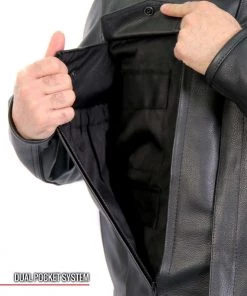 Leather Motorcycle Jackets Hot Leathers JKM1028 Men's Black Leather MC Jacket With Zip Out Lining