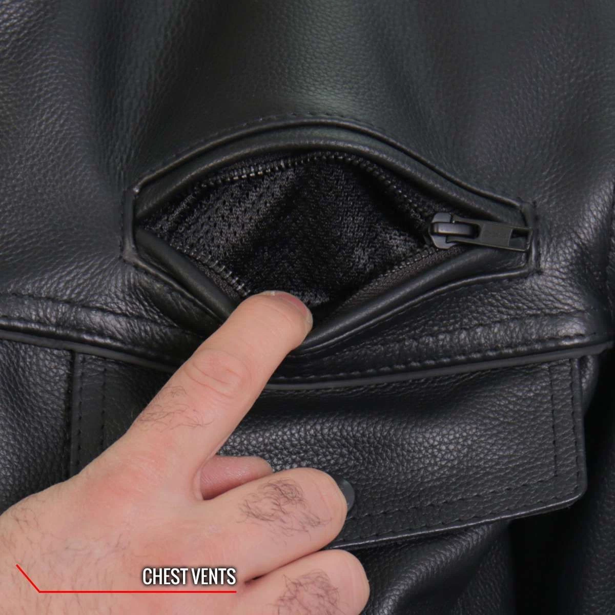 Leather Motorcycle Jackets Hot Leathers JKM1028 Men's Black Leather MC Jacket With Zip Out Lining