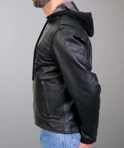 Leather Motorcycle Jackets Hot Leathers JKM1030 Men’s Black ‘Carry And Conceal’ Leather Jacket With Flannel Lined Hood