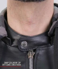 Leather Motorcycle Jackets Hot Leathers JKM1030 Men’s Black ‘Carry And Conceal’ Leather Jacket With Flannel Lined Hood