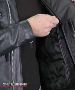 Leather Motorcycle Jackets Hot Leathers JKM1030 Men’s Black ‘Carry And Conceal’ Leather Jacket With Flannel Lined Hood